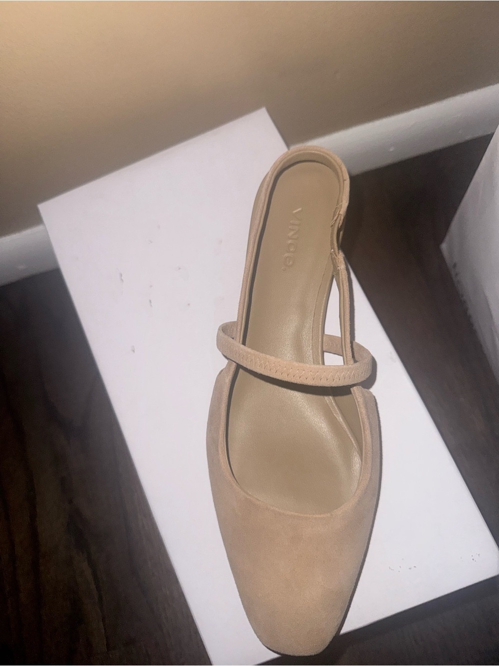 Vince Beige Suede Mary Jane Slingback Mule